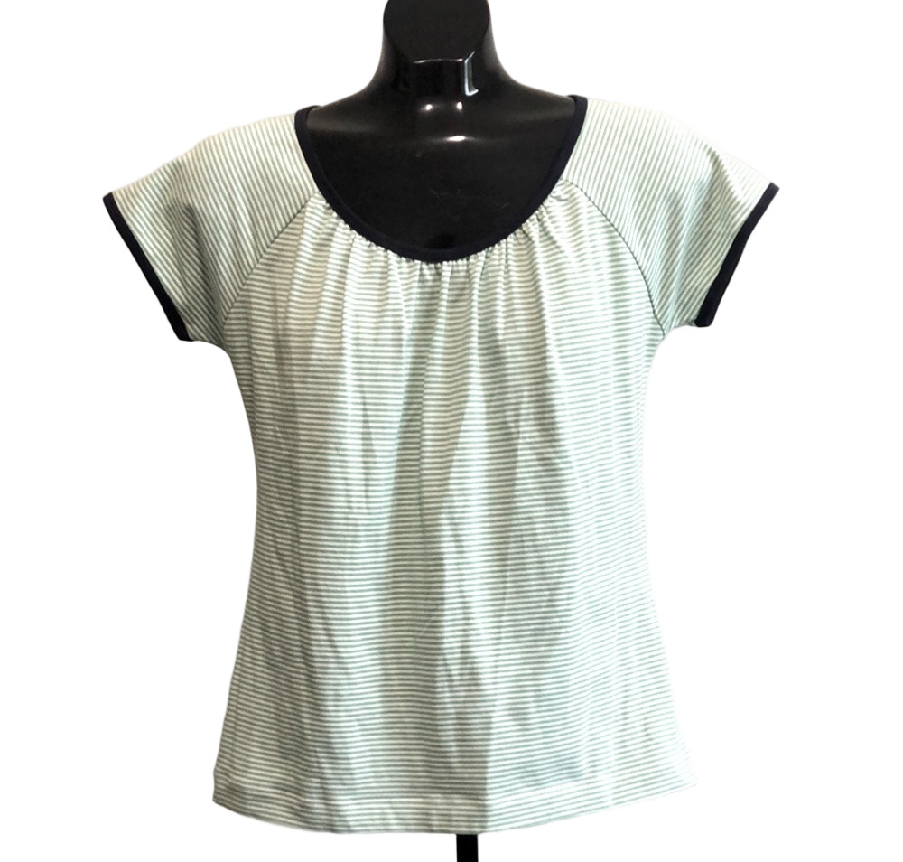 Ann Taylor LOFT Green & White Striped Fitted Short Sleeve T-Shirt, NWT